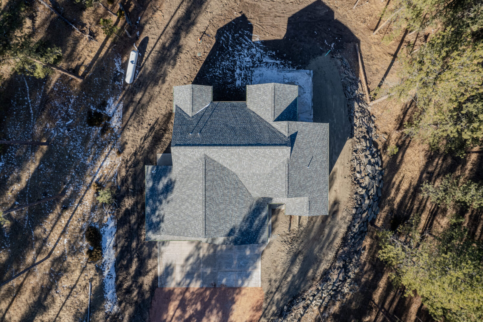 Aerial view of house in forest